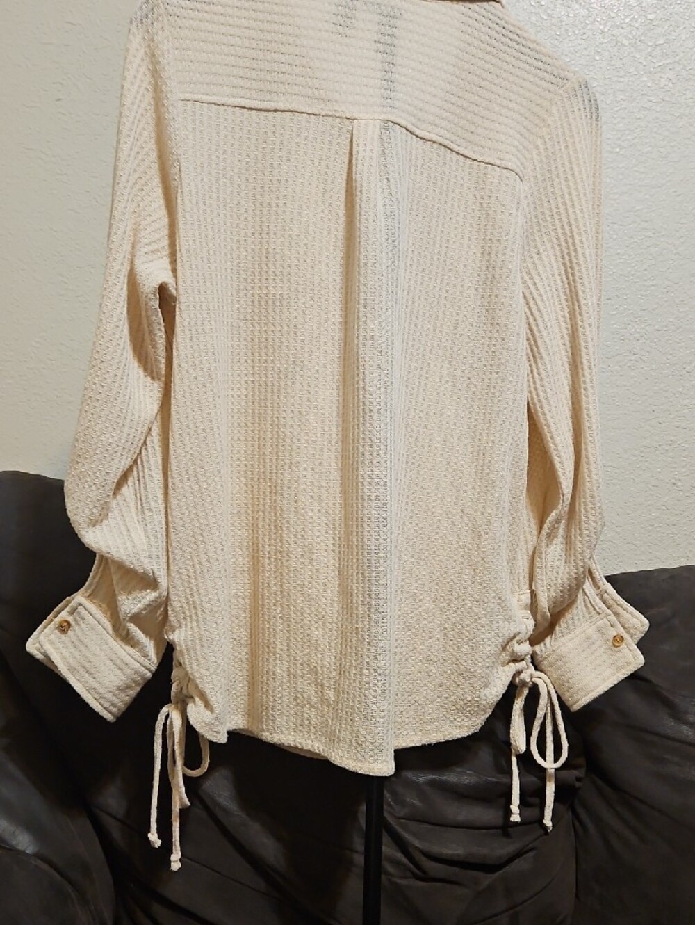 Daytrip Cream Waffle-Knit Button Front SHACKET - Picture 6 of 8